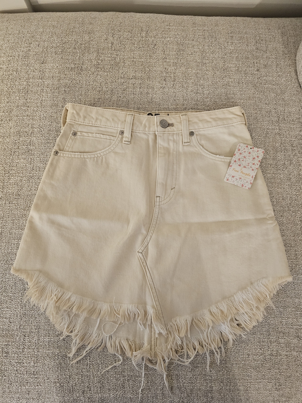 Free People Cream Frayed Hem Mini Skirt